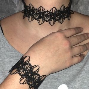 Choker + Bracelet Set With Floral Lace Detailing